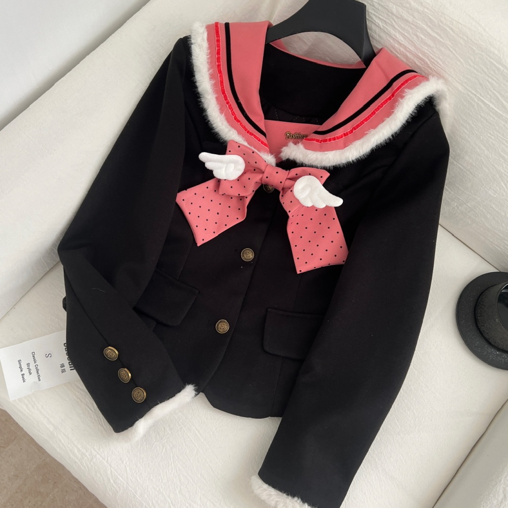 Thick plaid slim tops fashion pink skirt a set