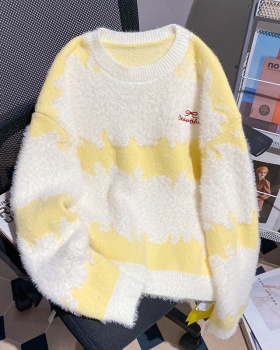 Knitted mixed colors sweater round neck bottoming shirt for women