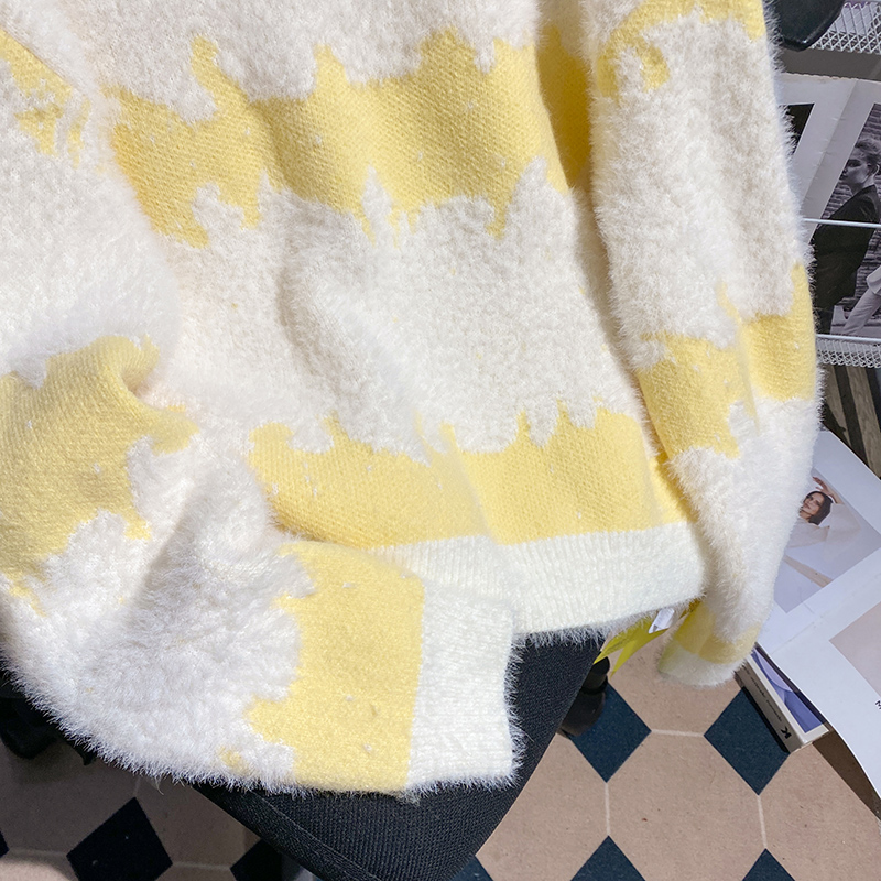 Knitted mixed colors sweater round neck bottoming shirt for women