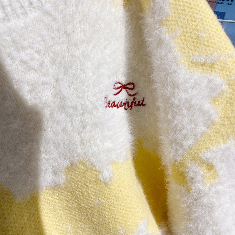 Knitted mixed colors sweater round neck bottoming shirt for women