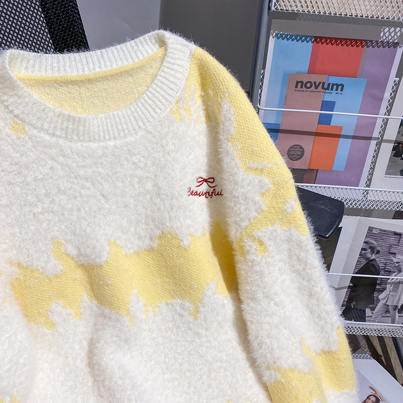 Knitted mixed colors sweater round neck bottoming shirt for women