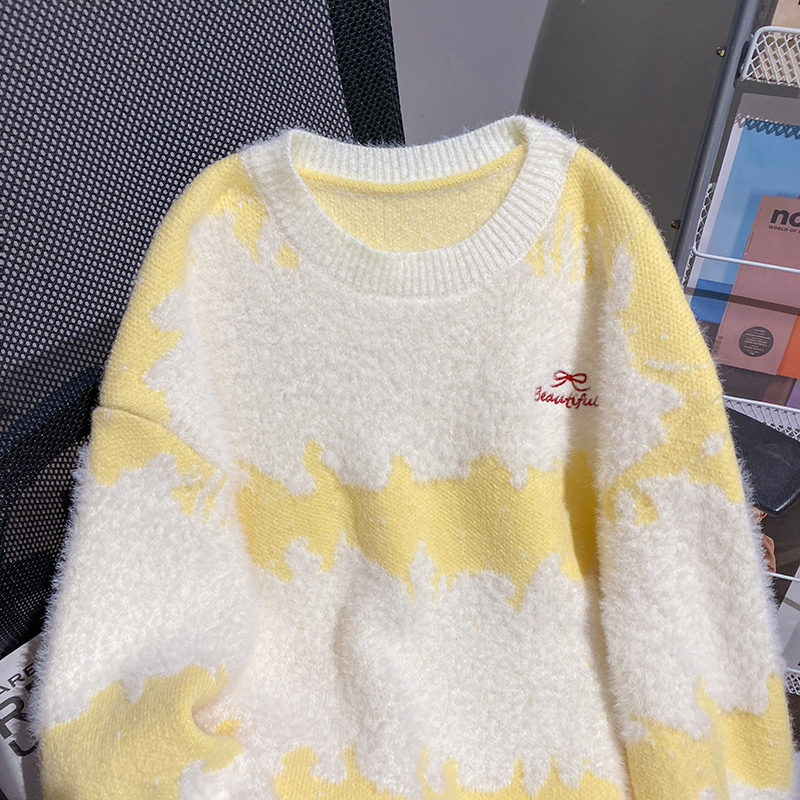 Knitted mixed colors sweater round neck bottoming shirt for women