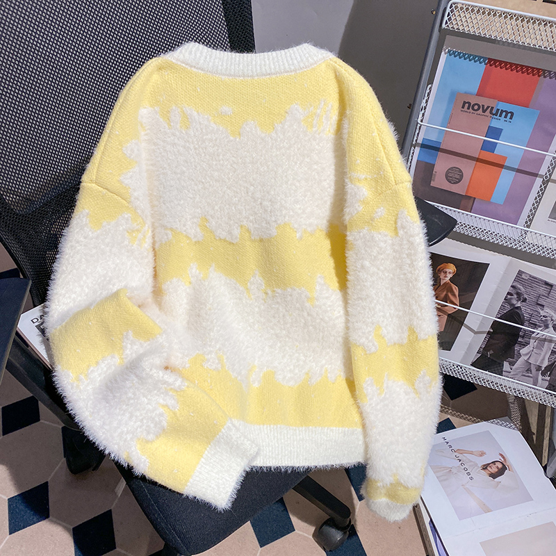 Knitted mixed colors sweater round neck bottoming shirt for women