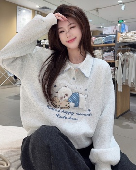 Cartoon plus velvet hoodie pure cotton tops for women