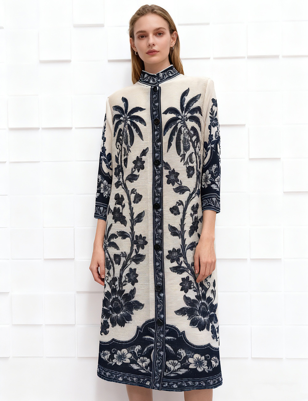 Long Pleats Please nine points sleeve printing dress