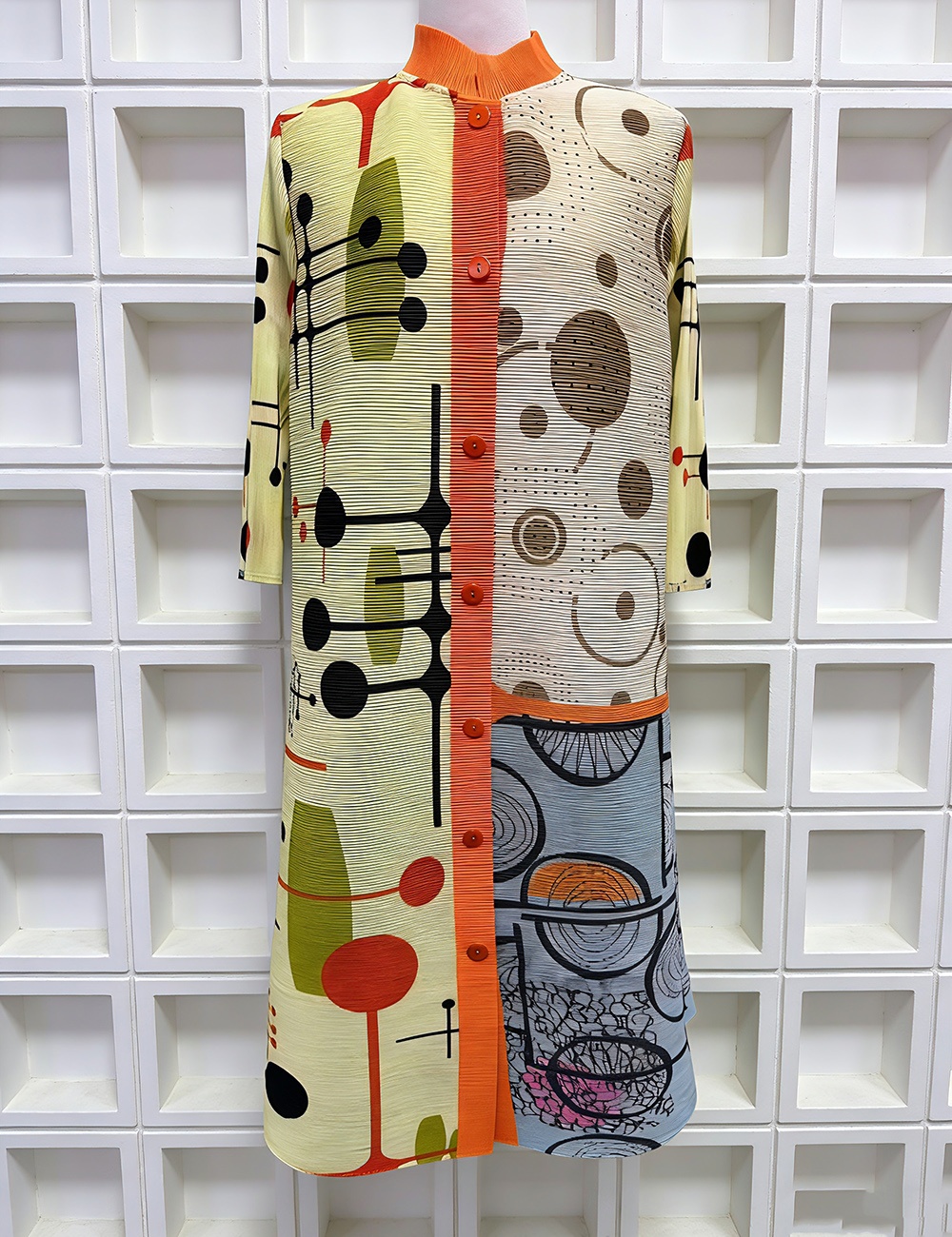 Long Pleats Please nine points sleeve printing dress