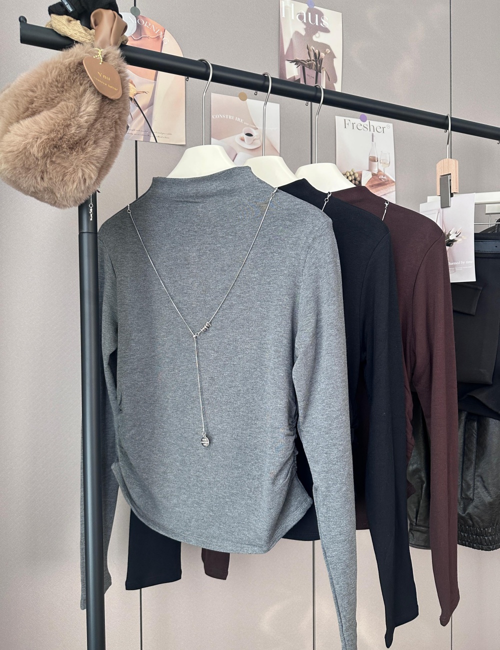 Thick plus velvet T-shirt fold tops for women