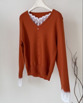 Splice long sleeve Pseudo-two sweater for women