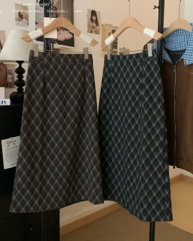 Long plaid long skirt A-line autumn and winter skirt