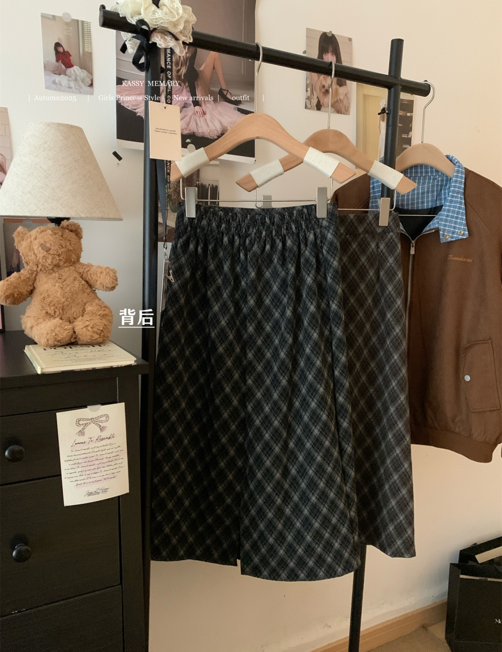 Long plaid long skirt A-line autumn and winter skirt