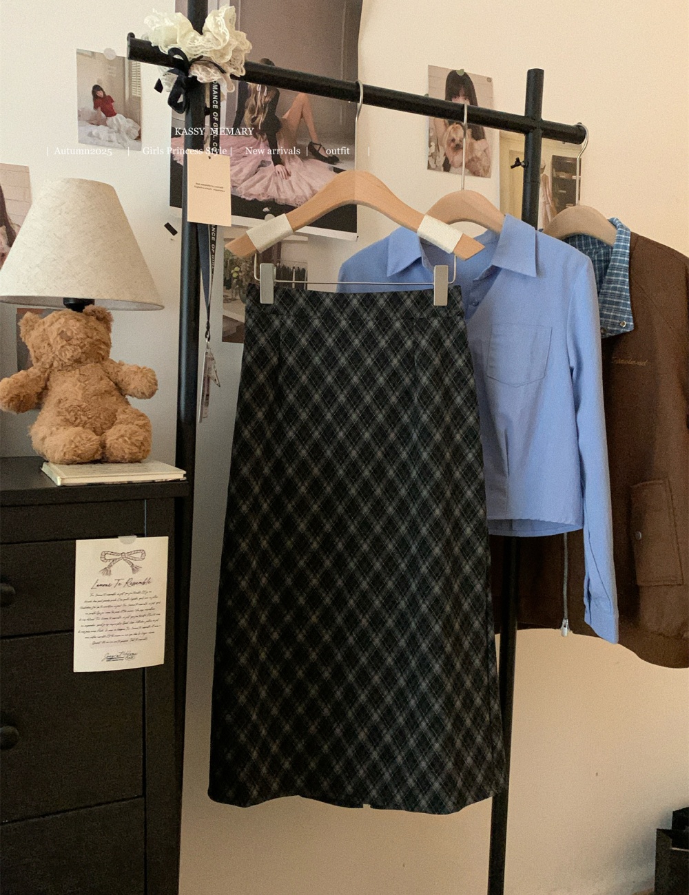 Long plaid long skirt A-line autumn and winter skirt