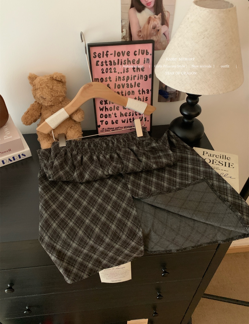 Long plaid long skirt A-line autumn and winter skirt