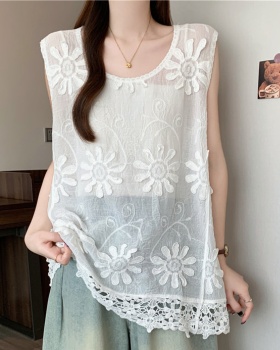 Sleeveless flowers vest summer embroidery tops for women