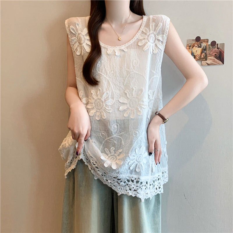 Sleeveless flowers vest summer embroidery tops for women