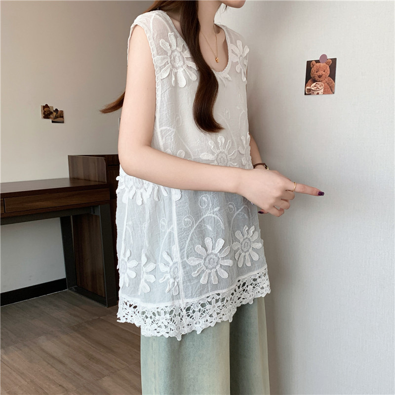 Sleeveless flowers vest summer embroidery tops for women