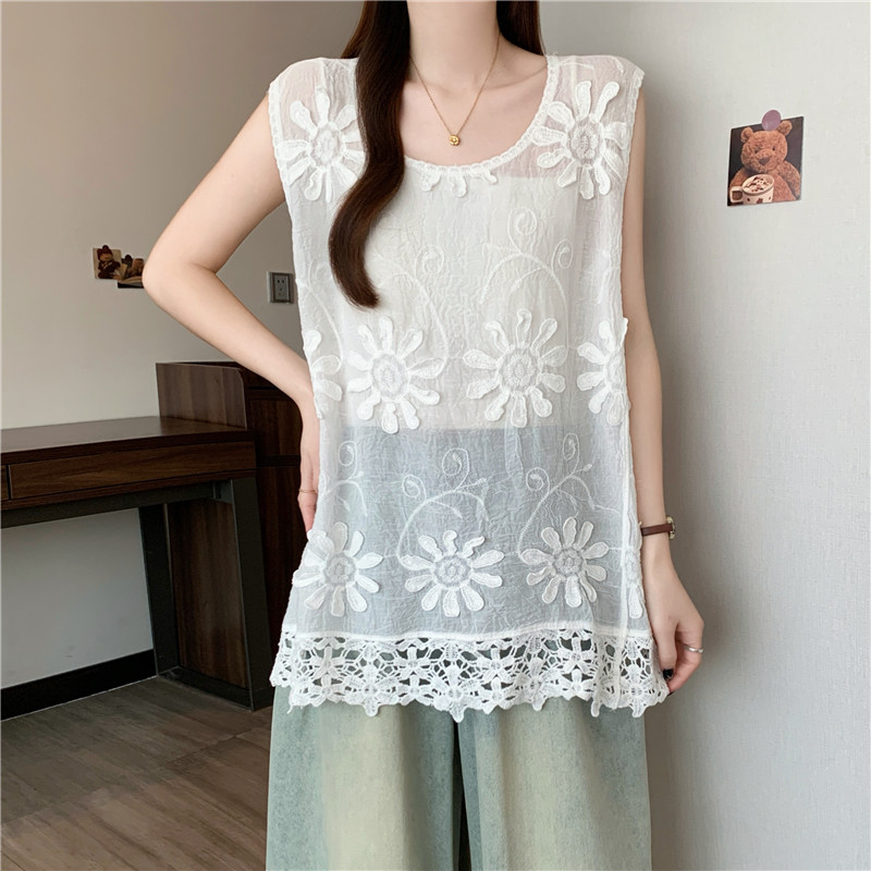 Sleeveless flowers vest summer embroidery tops for women
