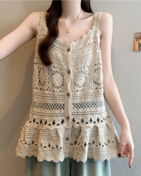 Crochet all-match knitted vest big hem sling cardigan