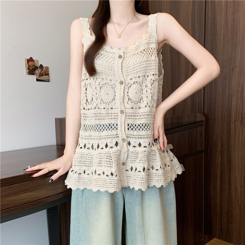 Crochet all-match knitted vest big hem sling cardigan