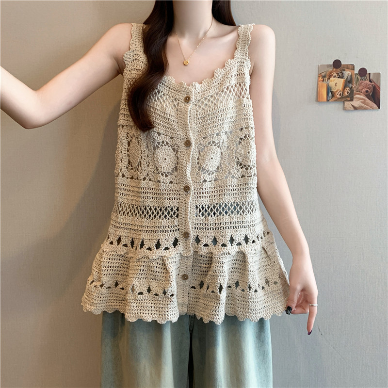 Crochet all-match knitted vest big hem sling cardigan