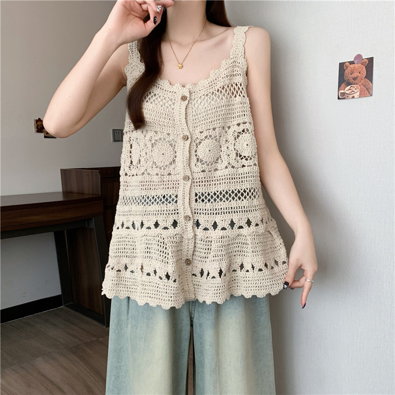 Crochet all-match knitted vest big hem sling cardigan