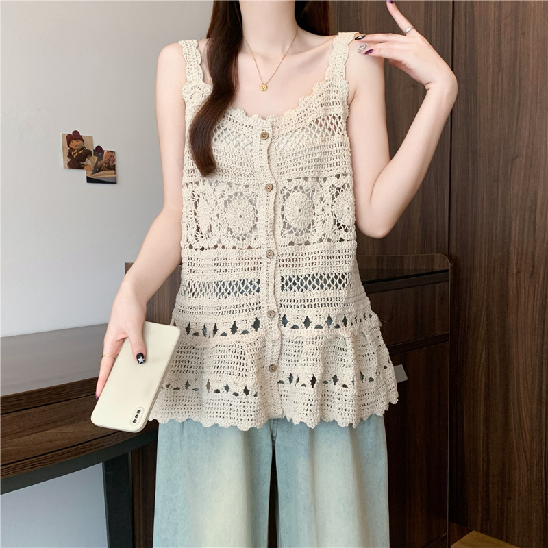 Crochet all-match knitted vest big hem sling cardigan