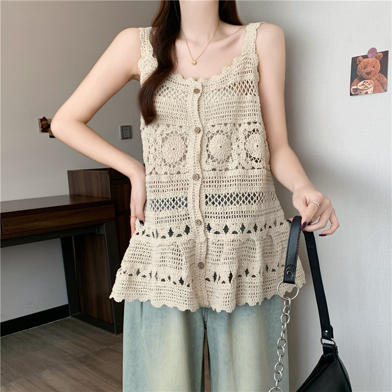 Crochet all-match knitted vest big hem sling cardigan