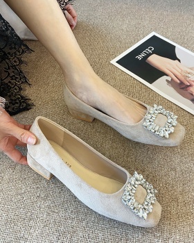 All-match thick side buckle rhinestone low shoes