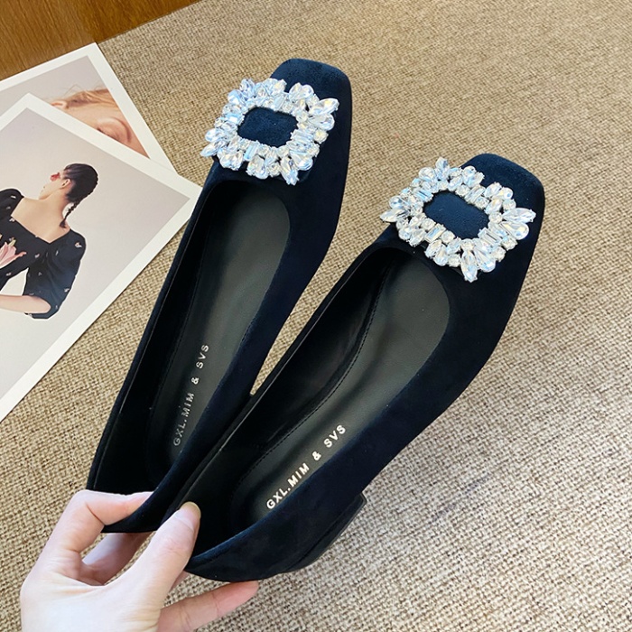 All-match thick side buckle rhinestone low shoes