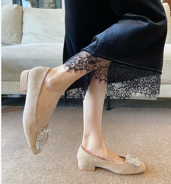 All-match thick side buckle rhinestone low shoes