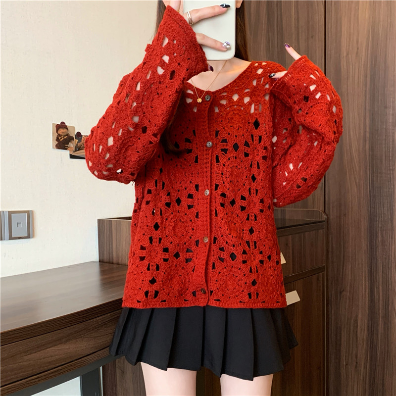 Show young hollow tops knitted crochet coat
