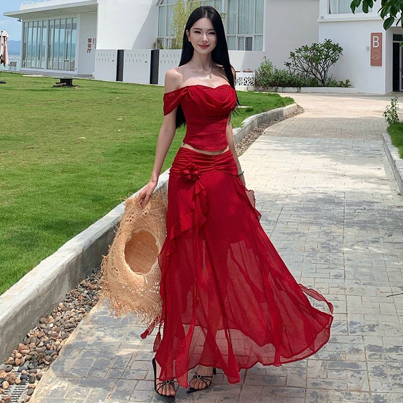 Irregular skirt long skirt 2pcs set