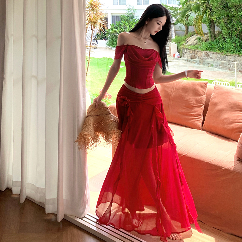 Irregular skirt long skirt 2pcs set