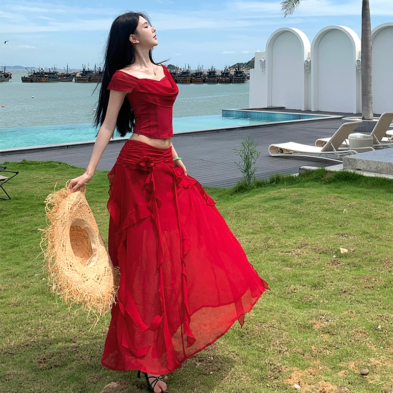 Irregular skirt long skirt 2pcs set