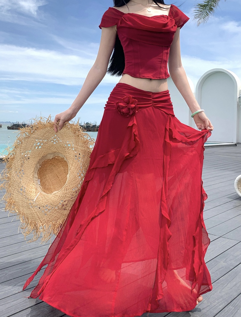 Irregular skirt long skirt 2pcs set