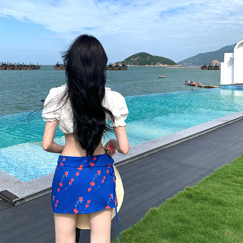 White jacquard A-line shirt France style hollow skirt a set