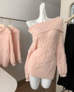 Lazy flat shoulder mohair wool colors sweater