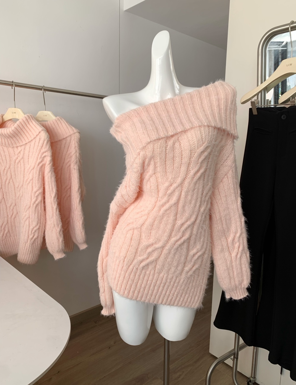 Lazy flat shoulder mohair wool colors sweater