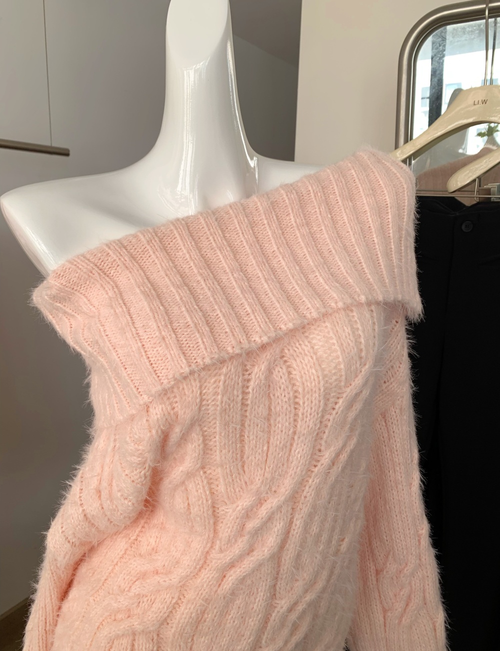 Lazy flat shoulder mohair wool colors sweater