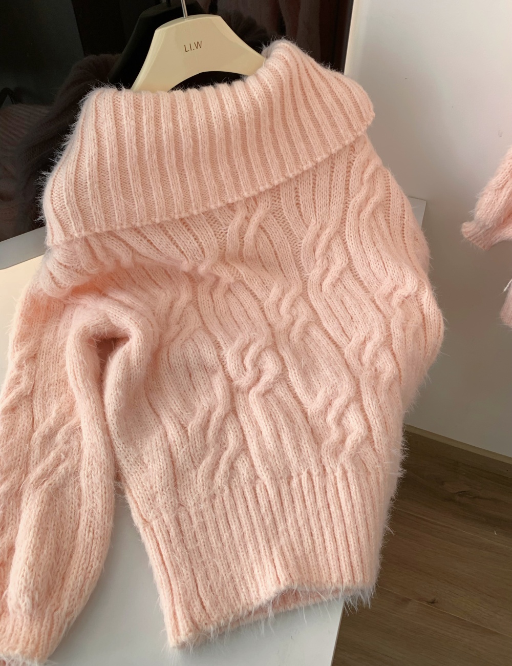 Lazy flat shoulder mohair wool colors sweater