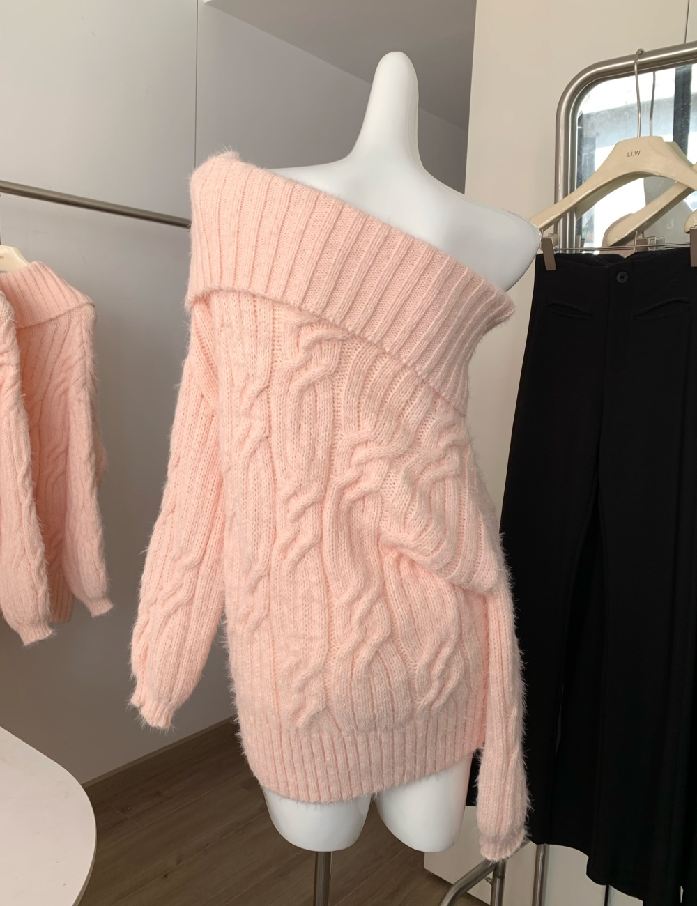 Lazy flat shoulder mohair wool colors sweater