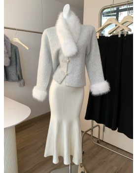 Fox fur fur coat light luxury long skirt 2pcs set