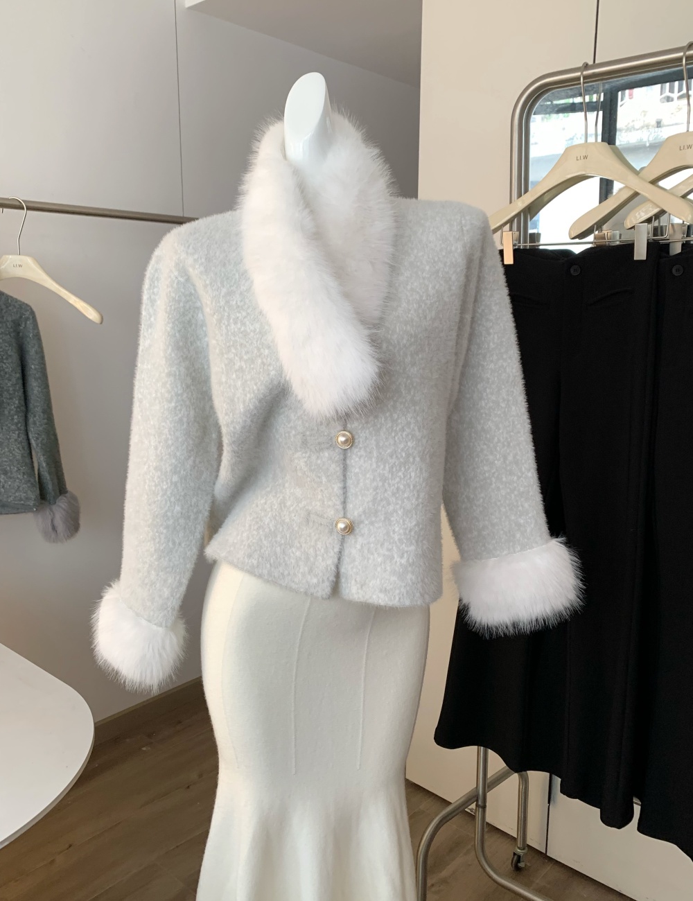 Fox fur fur coat light luxury long skirt 2pcs set