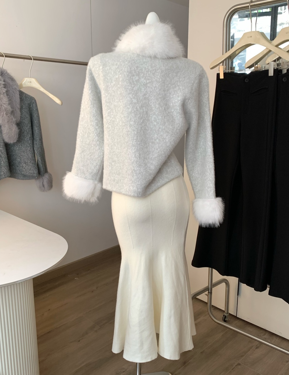 Fox fur fur coat light luxury long skirt 2pcs set