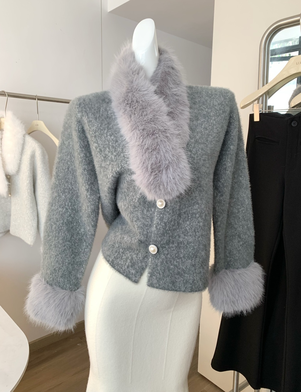 Fox fur fur coat light luxury long skirt 2pcs set