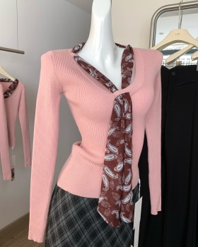 Polka dot pink tops V-neck temperament scarves for women