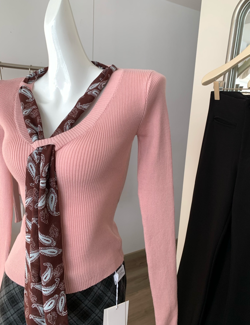 Polka dot pink tops V-neck temperament scarves for women