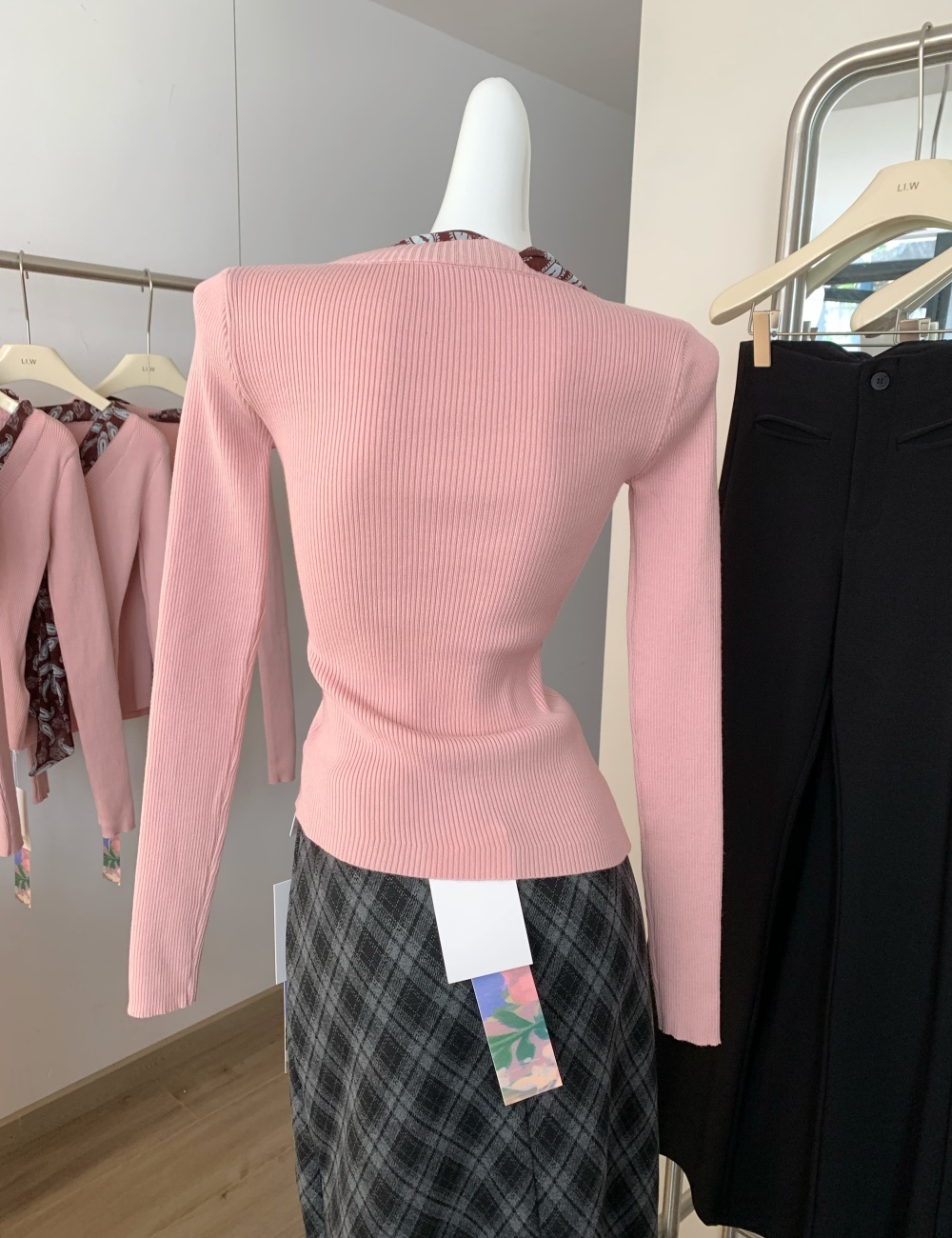 Polka dot pink tops V-neck temperament scarves for women