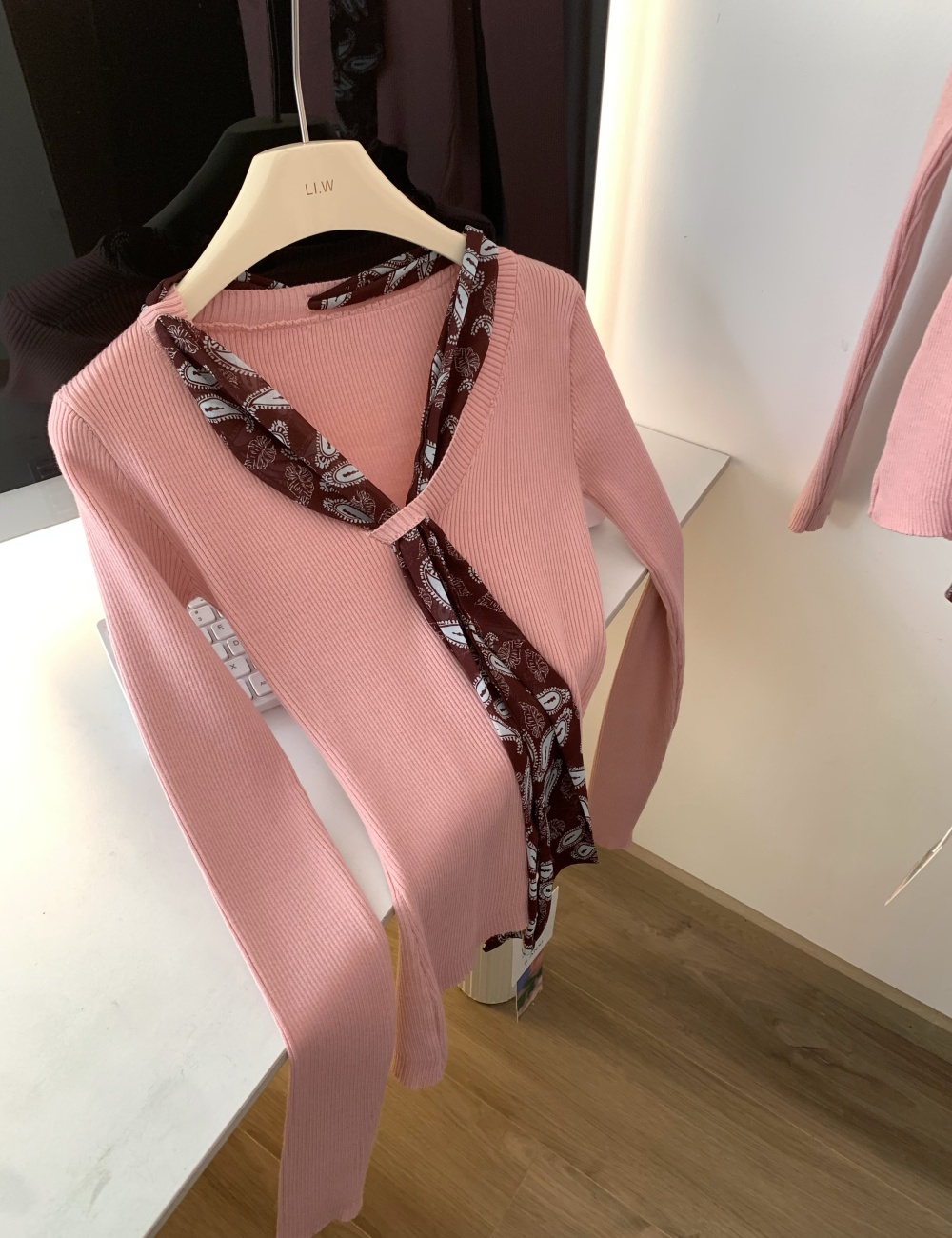 Polka dot pink tops V-neck temperament scarves for women