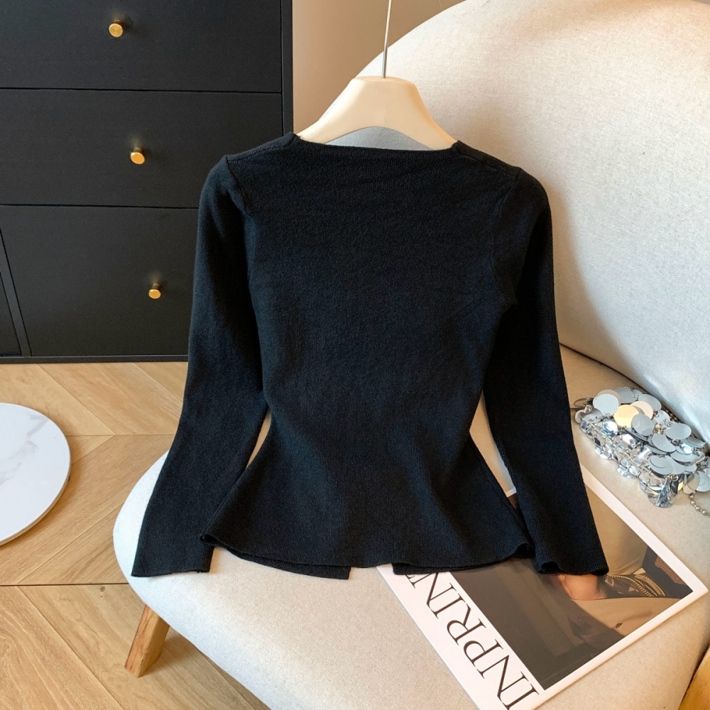 Cstand collar slim tops V-neck rose bottoming shirt