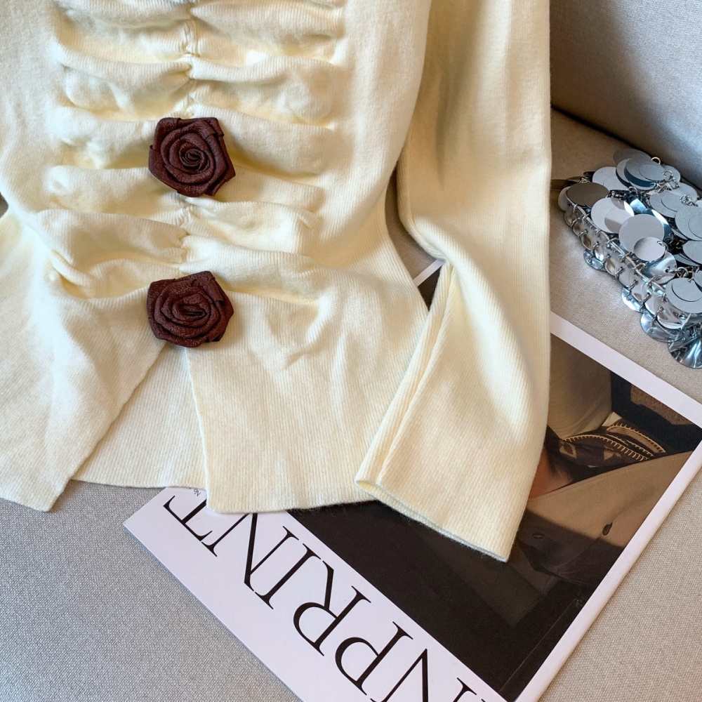 Cstand collar slim tops V-neck rose bottoming shirt